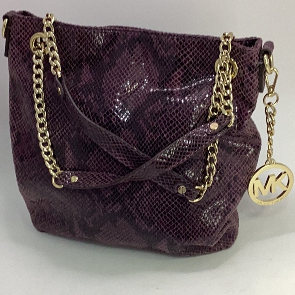 Michael Kors Jet Set Purple Python Embossed Leath… - image 1